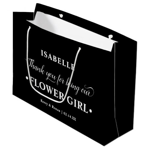 Personalized Flower Girl Black White Thank You Large Gift Bag