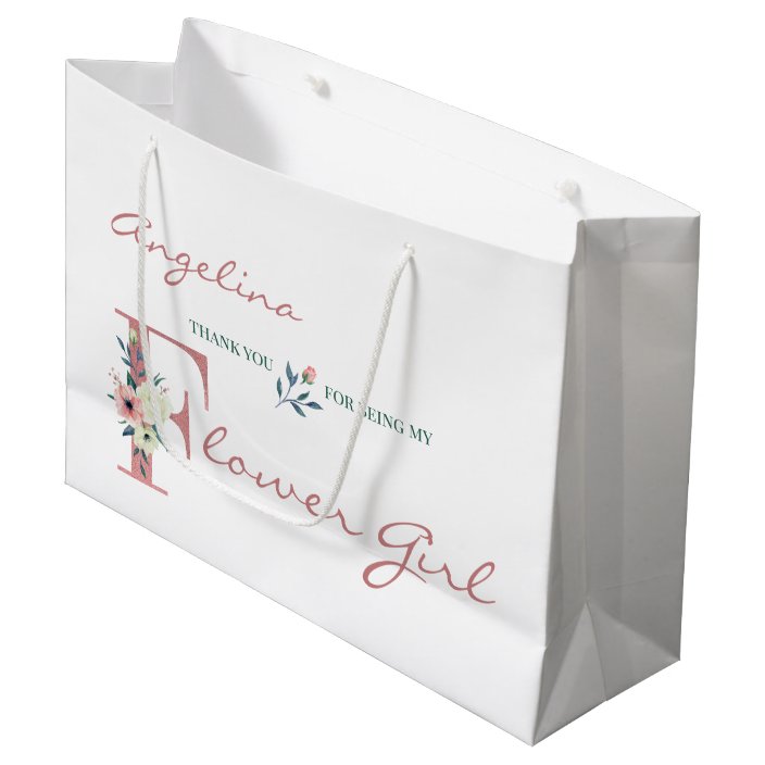 Personalized Flower Girl Elegant Floral Thank You Large Gift Bag