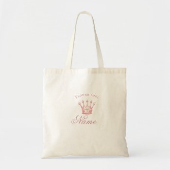 Personalized Flower Girl Gift - Pink Crown Tote Bag by JoyMerrymanStore at Zazzle