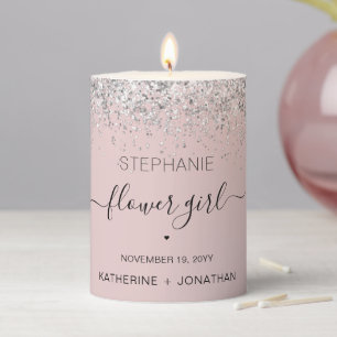 Personalized Flower Girl Glitter confetti effect Pillar Candle