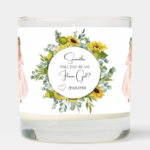 Personalized flower girl sunflower wreath clipart scented candle