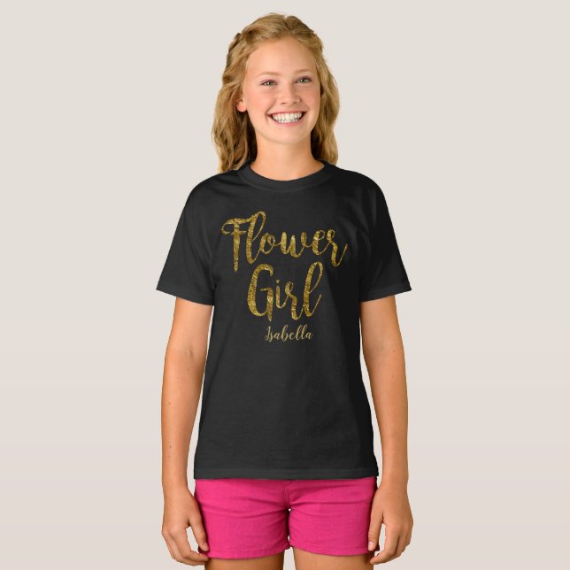 Personalized Flower Girl Tshirt | Gold Foil Print (Front Full)