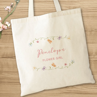 Personalized Flower Girl Watercolor Floral Wedding Tote Bag