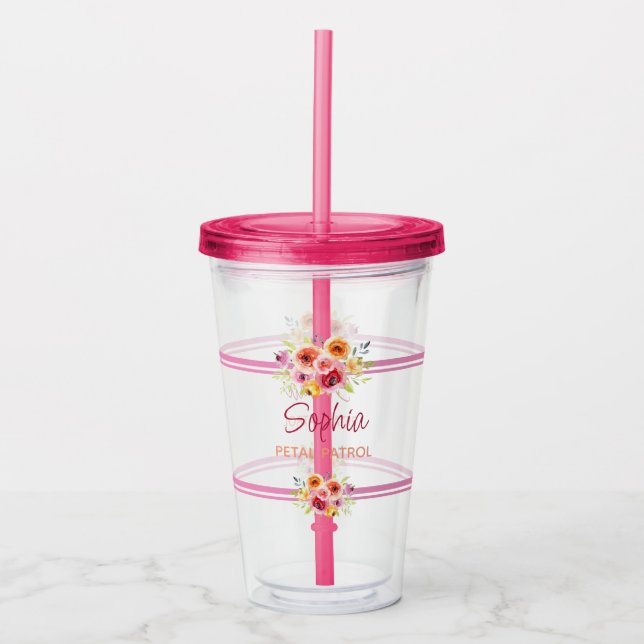 Personalized Flower Girl Wedding Gift Fuchsia Pink Acrylic Tumbler (Front)