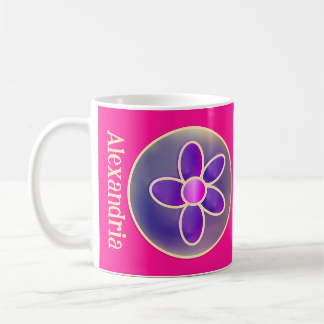 Personalized Flower Hot Pink Coffee Mug (Left)