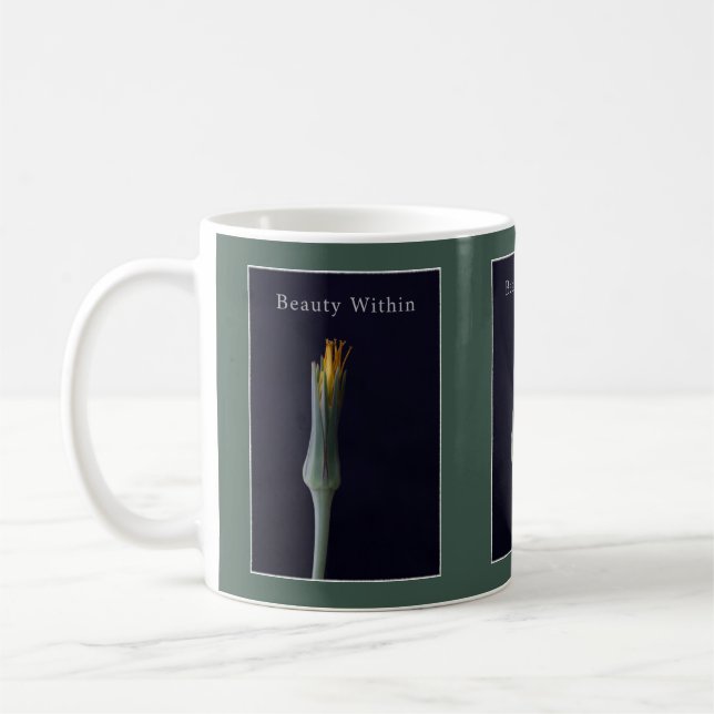 Personalized Flower Olive Green and Yellow Elegant Coffee Mug (Left)