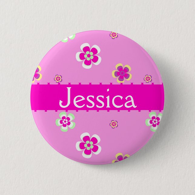 Personalized flower pattern with name button (Front)