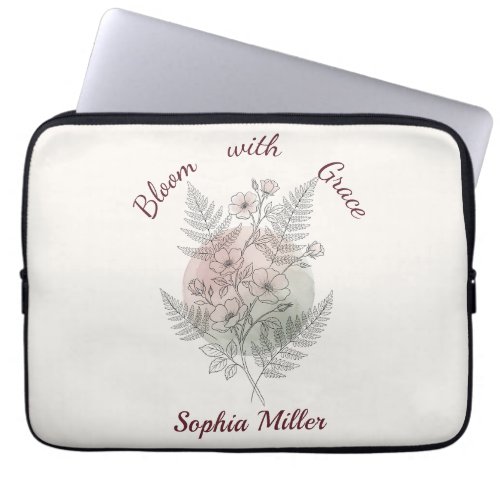 Personalized Flower Pink Rose Custom Name Office Laptop Sleeve