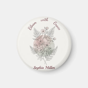 Personalized Flower Pink Rose Custom Name Office Magnet