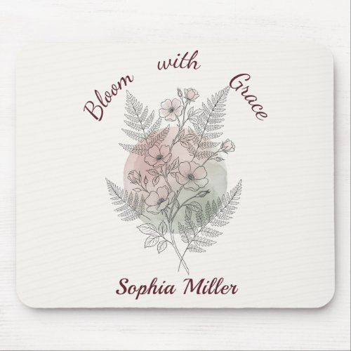Personalized Flower Pink Rose Custom Name Office Mouse Pad