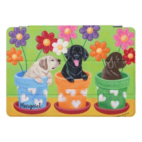 Personalized Flower Pot Labrador Puppies iPad Pro Cover