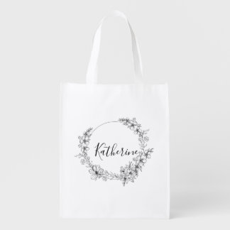 Personalized flower ring  grocery bag