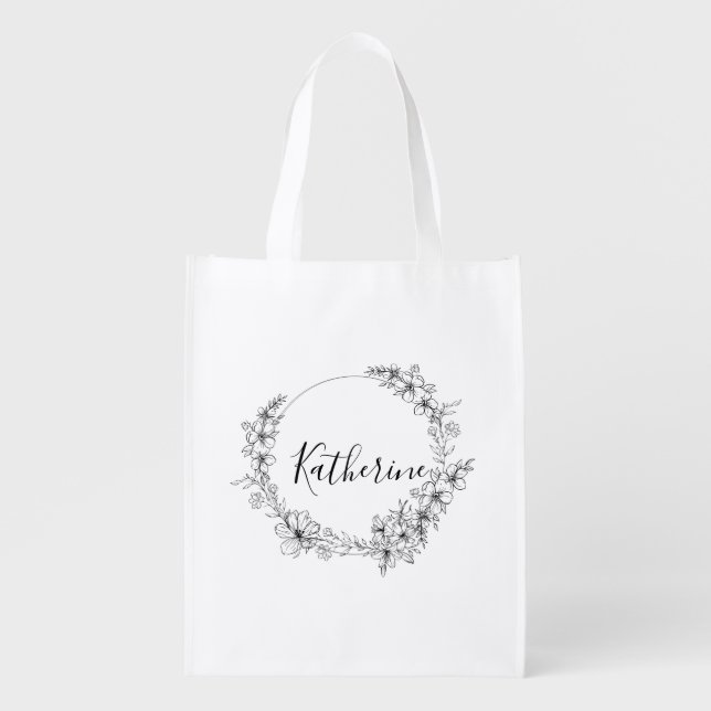Personalized flower ring  grocery bag (Front)