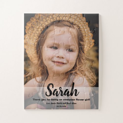 Personalized Flowergirl photo Wedding Thank you Jigsaw Puzzle