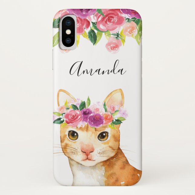Personalized Flowers and Cat Case-Mate iPhone Case (Back)