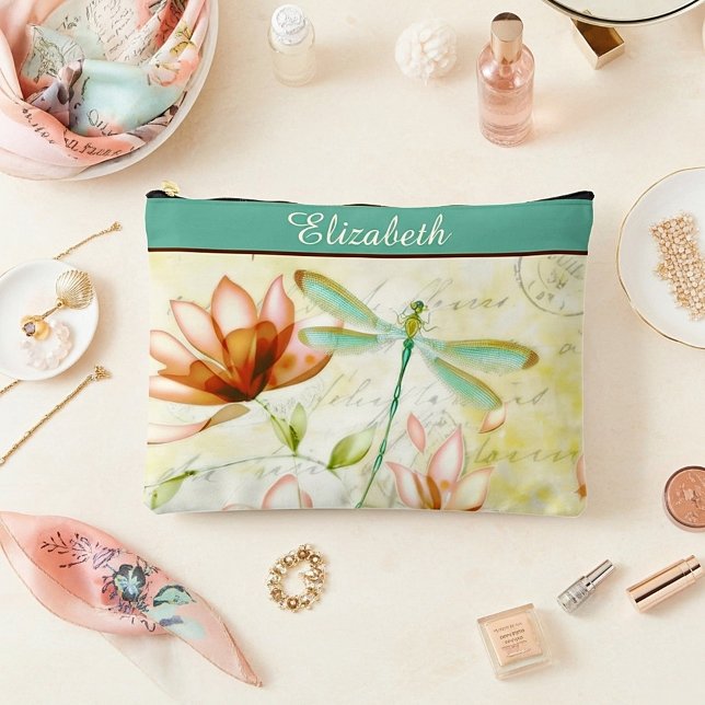 Personalized Flowers and dragonfly Accessory Pouch (Creator Uploaded)