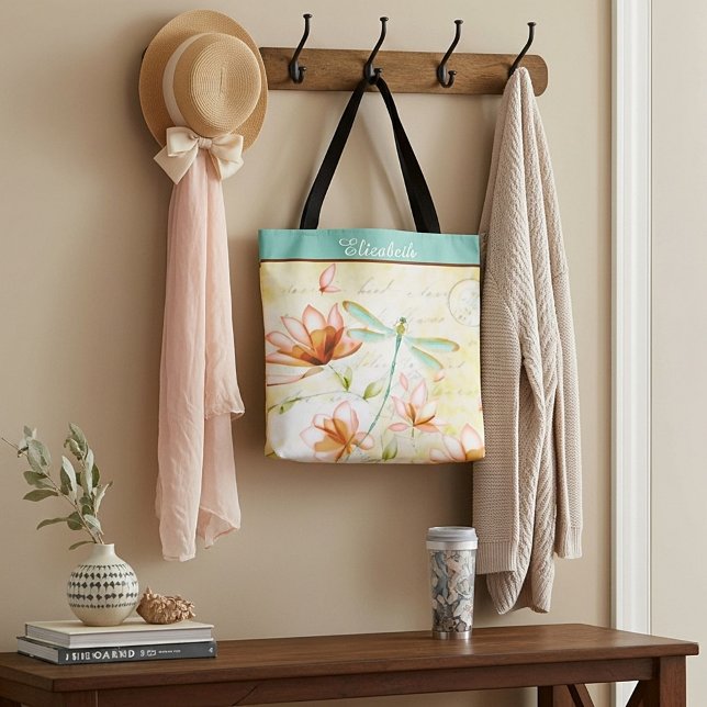 Personalized Flowers and dragonfly Tote Bag (Creator Uploaded)