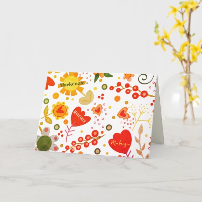 Personalized Flowers Inspirivity Floral Hearts Card (Yellow Flower)