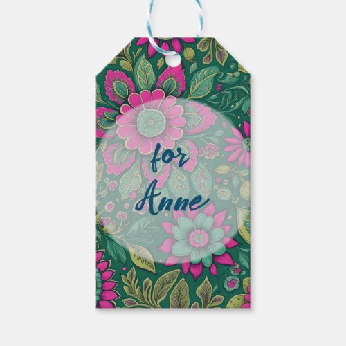 Personalized Flowers Mandala Blossoms pink green Gift Tags