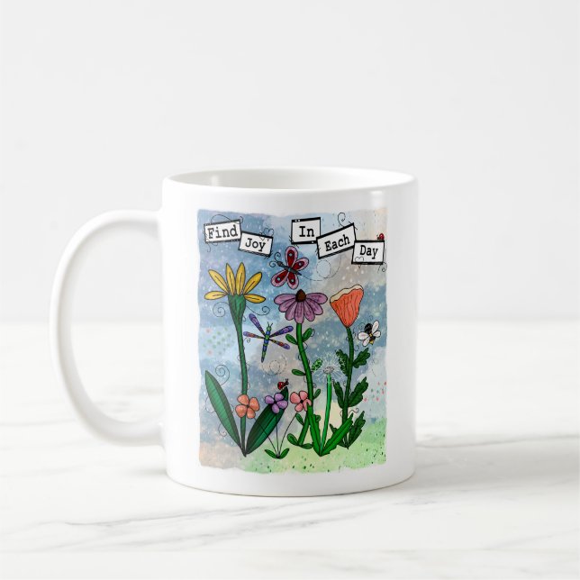 Personalized Flowers Musical Notes and Joy Artwork Coffee Mug (Left)