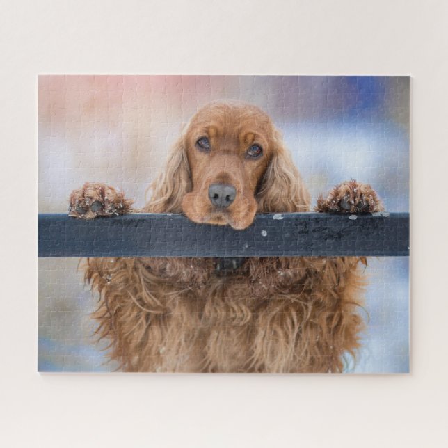 Personalized Fluffy Brown Cocker Spaniel Dog Jigsaw Puzzle (Horizontal)