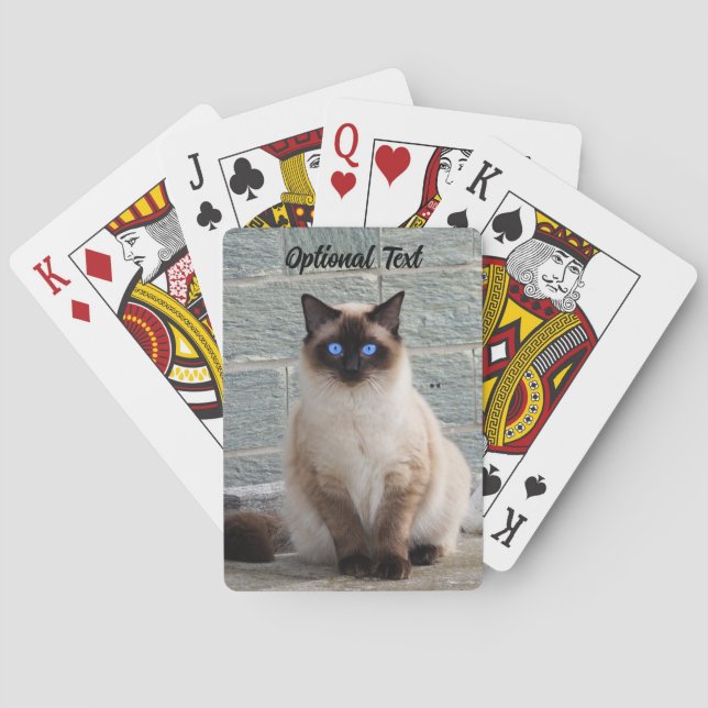 Personalized Fluffy Cat with Blue Eyes Poker Cards (Back)