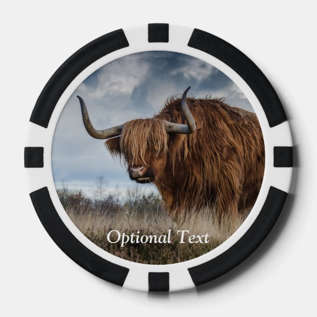 Personalized Fluffy Scottish Highland Cow Poker Chips (Front)