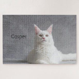 Personalized Fluffy White Maine Coon Cat Jigsaw Puzzle
