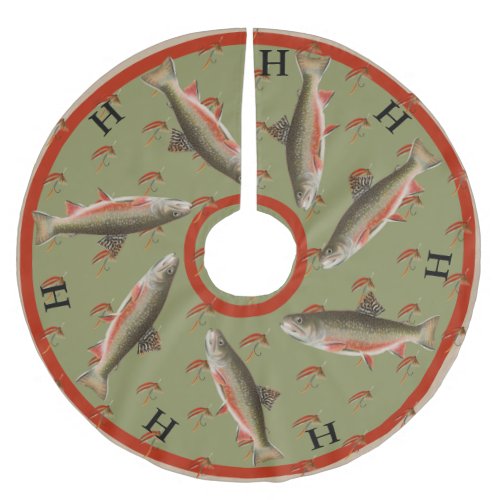 Personalized Fly Fishermens Holiday Brown Trout Brushed Polyester Tree Skirt