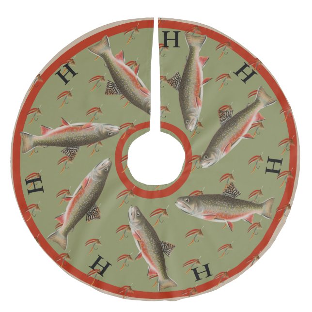 Personalized Fly Fishermen's Holiday Brown Trout Brushed Polyester Tree Skirt (Front)
