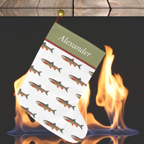 Personalized Fly Fishermens Holiday Brown Trout  L Large Christmas Stocking