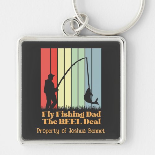 Personalized Fly Fishing Dad The REEL Retro Deal Keychain