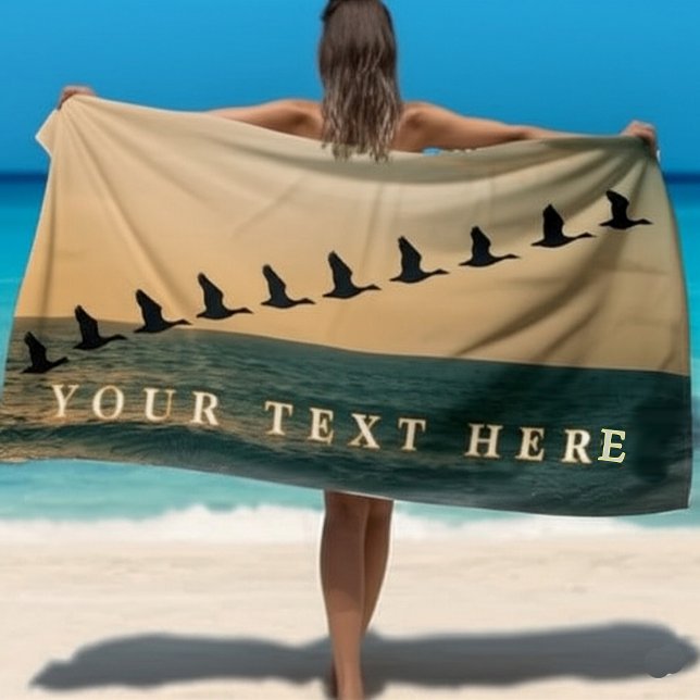 Personalized Flying Birds – Custom Text Ocean  Beach Towel (Creator Uploaded)