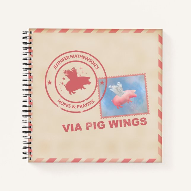 Personalized Flying Pig Postage Notebook (Front)