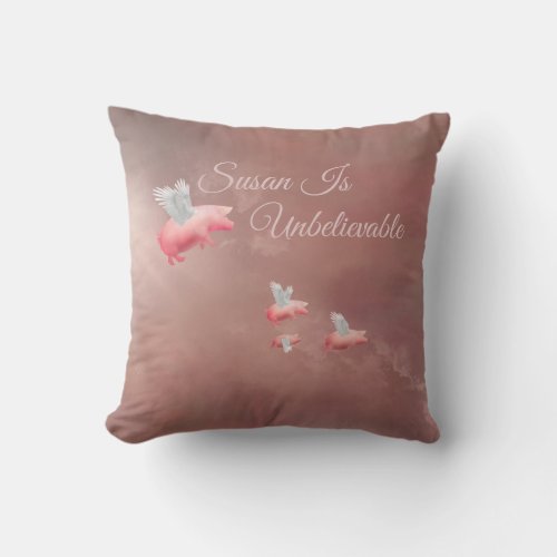 Personalized Flying Pig Throw Pillow