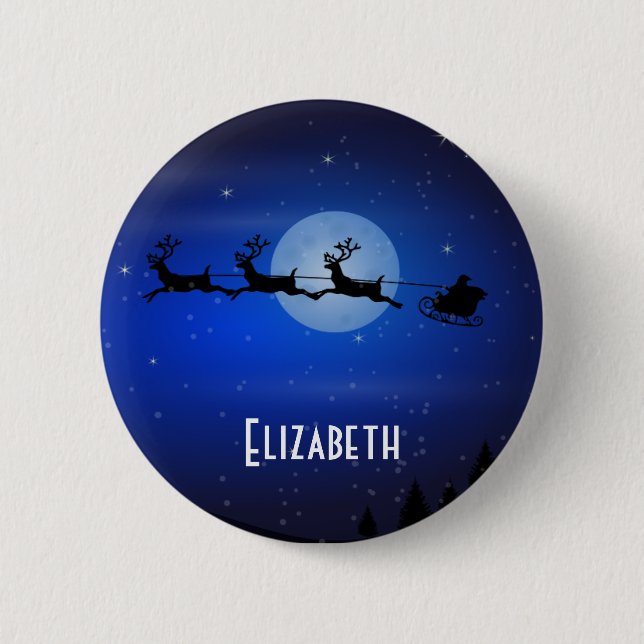 Personalized Flying Santa Pinback Button (Front)