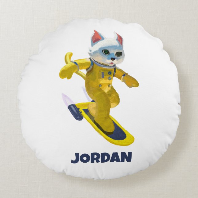 Personalized Flying Skateboard Magnet Round Pillow (Front)
