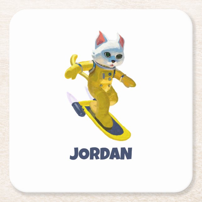 Personalized Flying Skateboard Magnet Square Paper Coaster (Front)