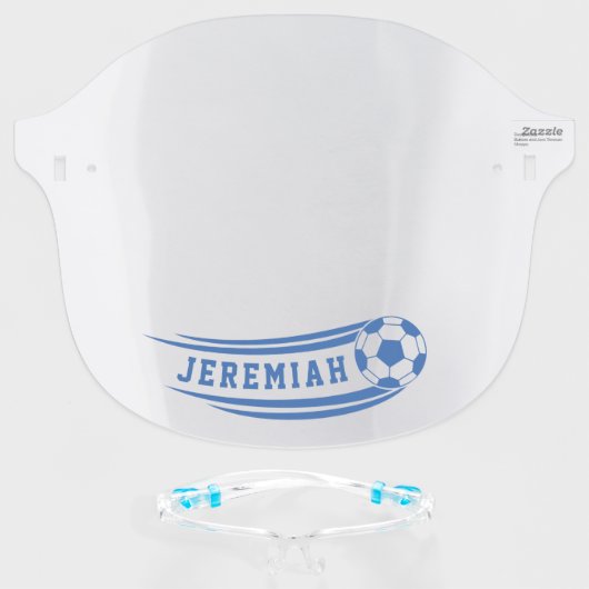 Personalized Flying Soccer Ball Face Shield (Front w/Glasses)
