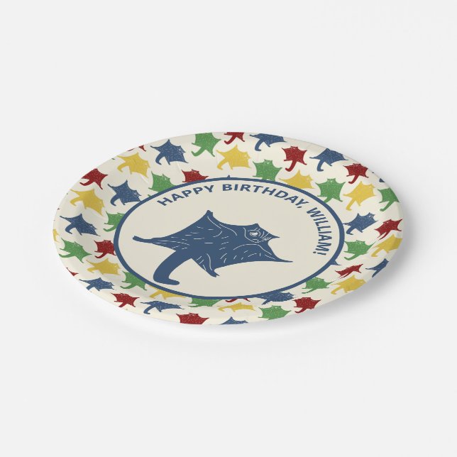 Personalized Flying Sugar Gliders Primary Colors Paper Plates (Angled)