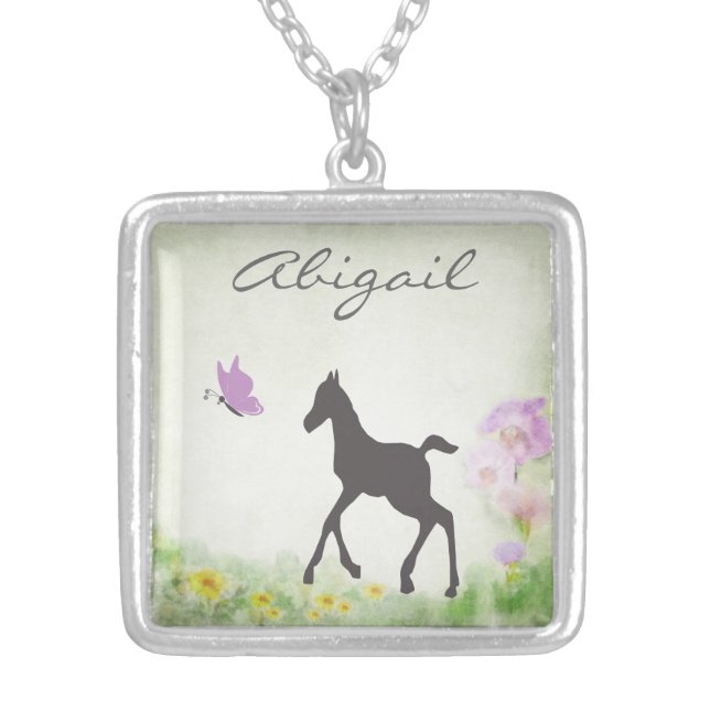 Personalized Foal and Butterfly Horse Necklace (Front)