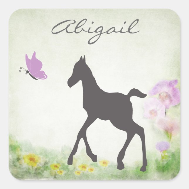 Personalized Foal and Butterfly Horse Sticker (Front)