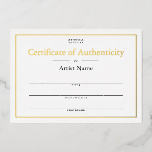 Personalized Foil Certificate of Authenticity Art Foil Invitation