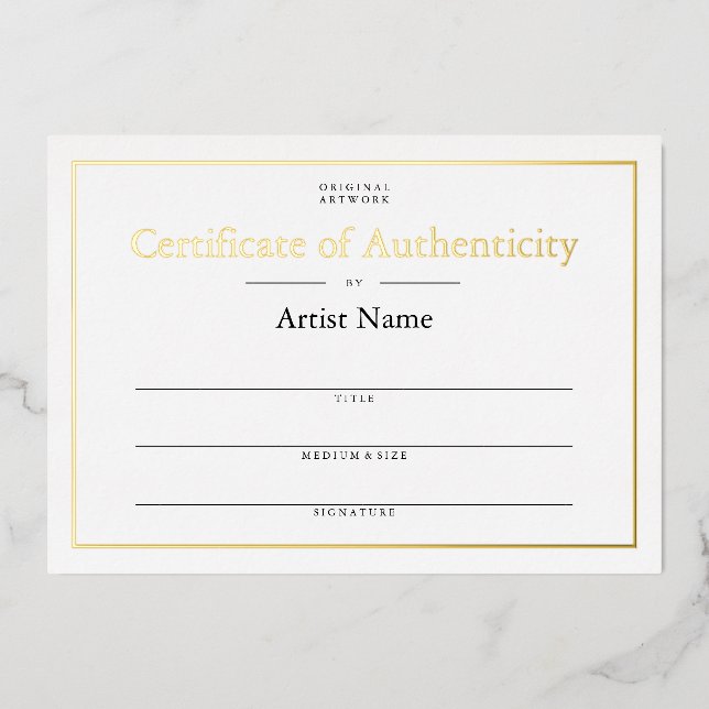 Personalized Foil Certificate of Authenticity Art Invitation (Front)