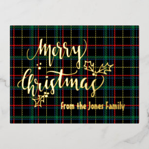 Personalized Foil Merry Christmas Tartan Foil Holi Foil Holiday Postcard