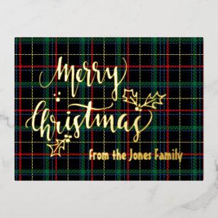 Personalized Foil Merry Christmas Tartan Foil Holi Holiday Postcard