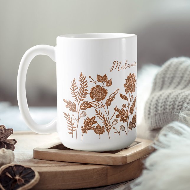 Personalized Foliage Autumn Flowers Orange Coffee Mug (Personalized Foliage Autumn Flowers Orange Coffee Mug)
