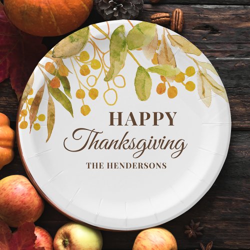 Personalized Foliage Happy Thanksgiving Paper Plates