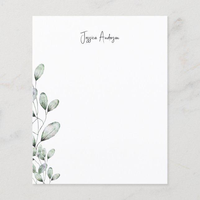 Personalized Foliage Modern Font Name Stationery (Front)