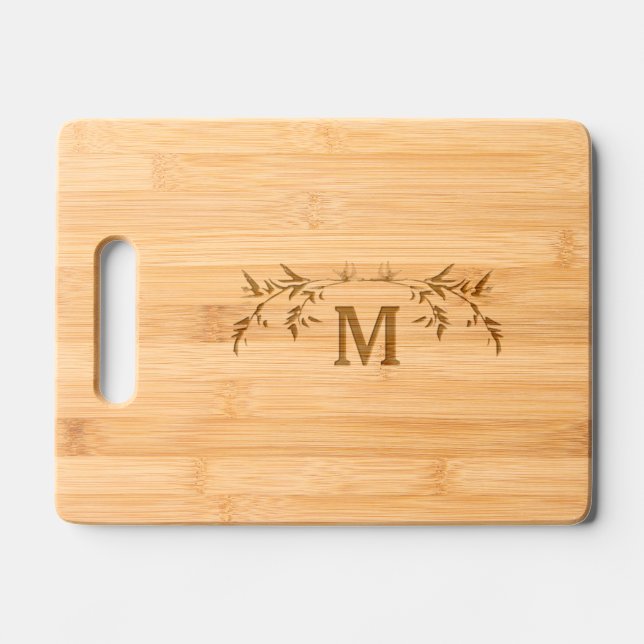 Personalized Foliage Monogram  Engraved Cutting Board (Front)